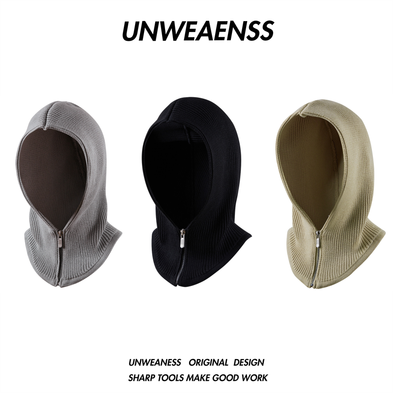 UNWEANESS出其不意美式巴拉克拉法毛线帽拉链帽女冬冷帽针织帽男
