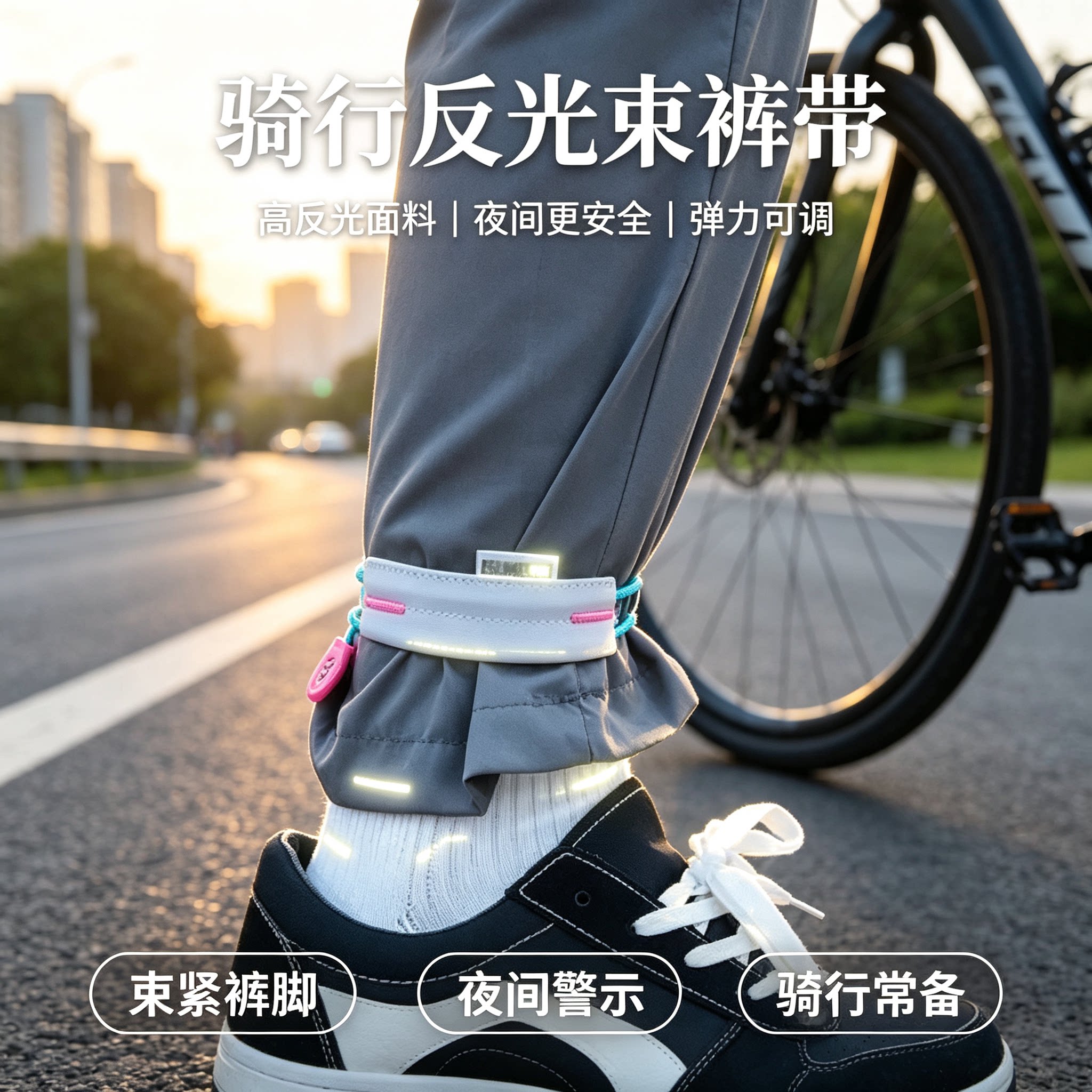 骑行束裤带自行车束脚反光扎带夜跑公路车阔腿裤束管带安全警示带