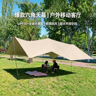 露营天幕帐篷户外野营遮阳棚便携式防晒防雨沙滩车边黑胶幕布透气