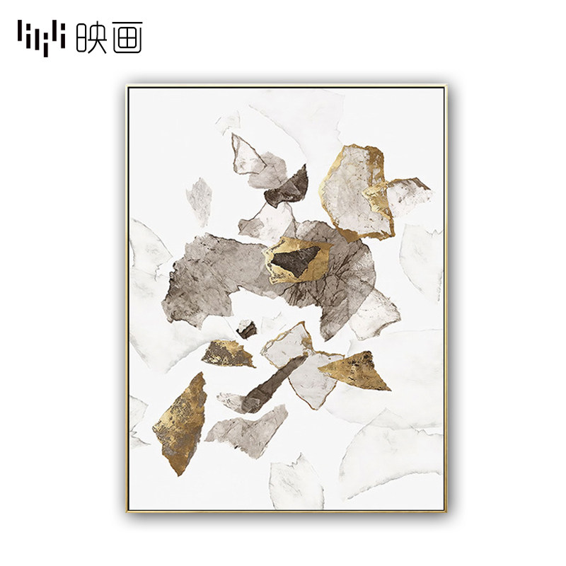 现代轻奢风金色三联样板房抽象画