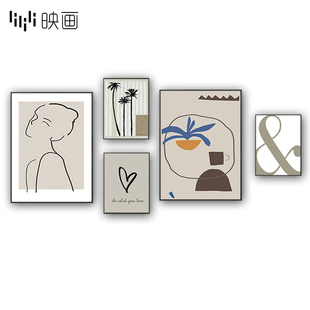 北欧风格客厅沙发背景墙装饰画不规则创意组合挂画餐厅卧室线条画