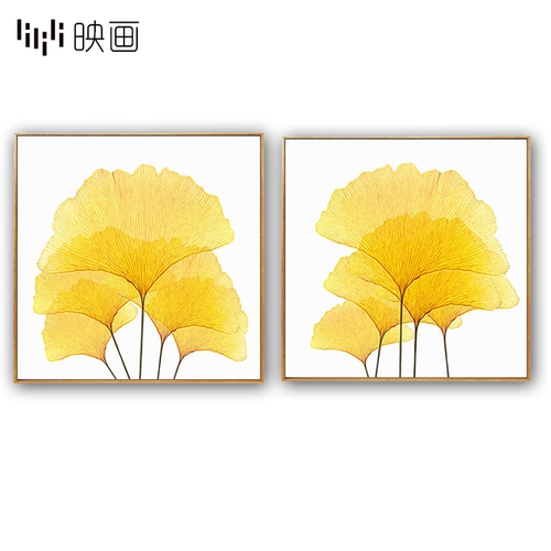 银杏叶小清新风卧室背景墙装饰画