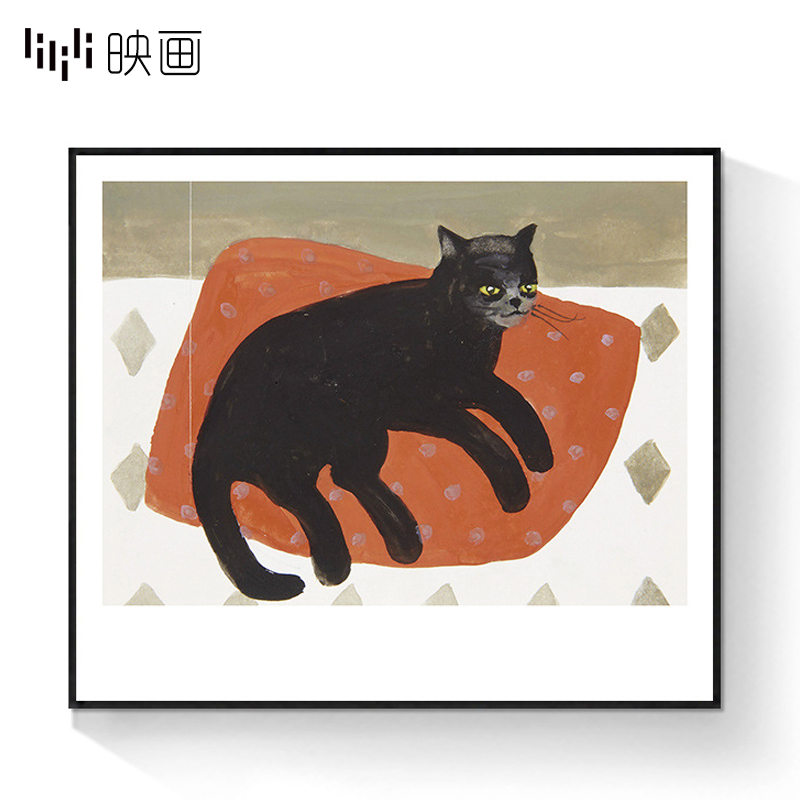 餐厅墙面装饰画书房黑猫挂画小众文艺ins壁画卧室北欧墙画喷绘画