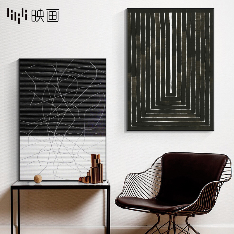 黑白艺术画抽象线条沙发背景墙画