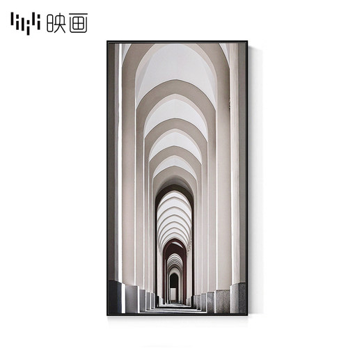 抽象风黑白拱门建筑竖版装饰画