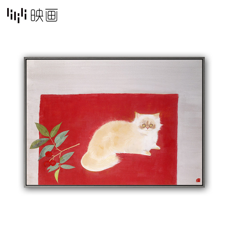 墙上装饰画墙画客厅玄关油画猫餐桌壁画动物挂画单幅框画简约现代