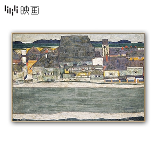 饰画欧式 席勒画小镇建筑艺术画沙发背景挂画餐厅装 玄关画有框墙画