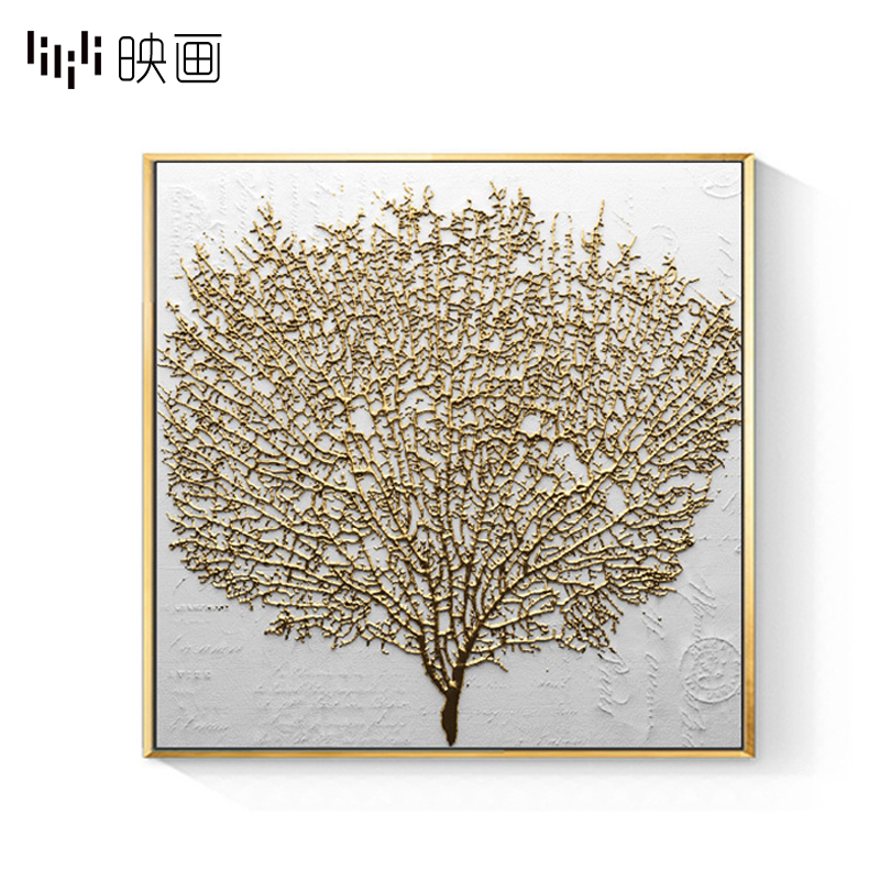 客厅别墅金箔画饭店壁画装饰欧式挂画饭馆酒店包厢装饰画玄关墙画图片