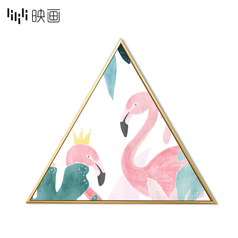 北欧风格房间火烈鸟少女背景墙画