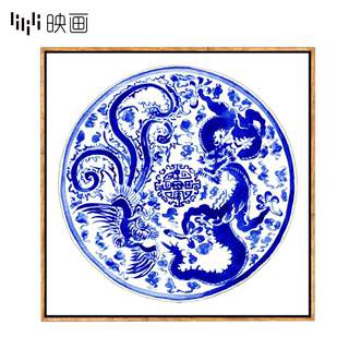 中式餐厅墙面装饰青花瓷壁画有框画新中式装饰画 中国风玄关挂画