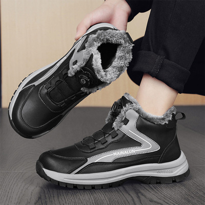 2025冬季新款棉鞋男加绒加厚户外御寒棉靴户外防滑旋转扣健步鞋子