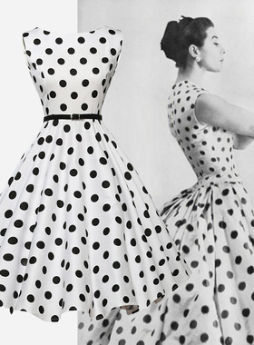 赫本复古年代怀旧波点无袖背心裙子收腰大摆表演出舞蹈气质连衣裙