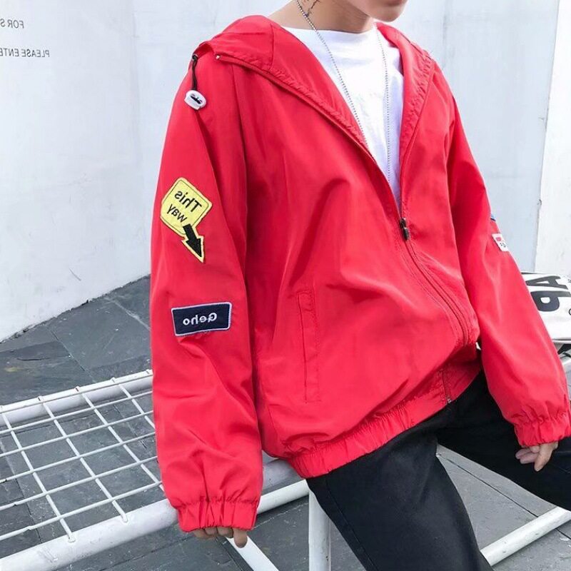 春夏季夹克红色外套男韩版潮流修身学生外套bf风棒球服