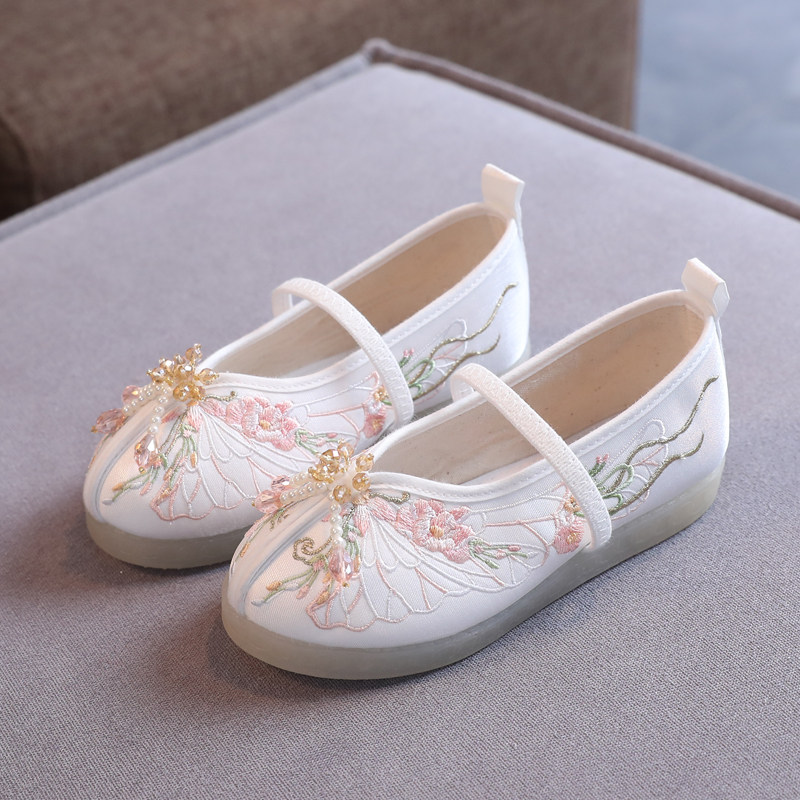 新款汉服鞋子女童绣花鞋宝宝布鞋儿童演出鞋古装古风配汉服的鞋子