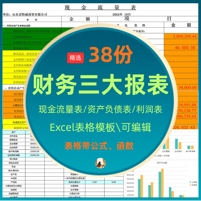 财务三大报表excel自动生成现金流量资产负债利润模板
