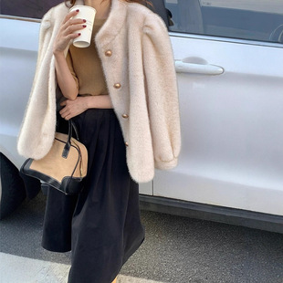 【卢浮之吻】复合皮毛一体外套女仿水貂绒皮草环保毛毛大衣秋冬新