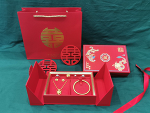 婚庆三金首饰盒结婚定亲订婚珠宝摆放展示首饰包装盒五金收纳盒