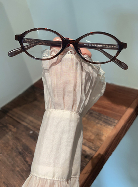 高品质板材书呆子椭圆眼镜复古冷茶眼镜框插芯街拍男女素颜眼镜