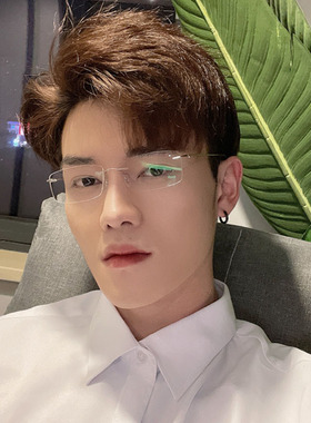 新款雅痞男士金丝无框小方形平光镜禁欲系眼镜女素颜可配近视