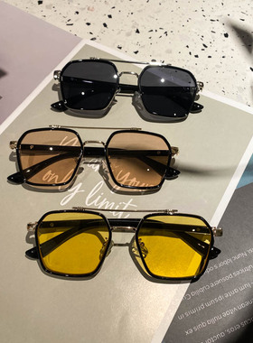 韩欧美茶色黄色太阳镜韩国彩色时尚ins圆脸男女墨镜近视度数眼镜