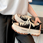 子女黑色松糕休闲板鞋 厚底帆布鞋 小白鞋 增高鞋 女款 2026年春秋新款