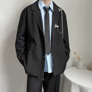 上野 男士宽松西服上衣痞帅百搭高级感黑色西装学院风外套炸街
