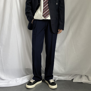 上野原创 自制DK百搭基础款黑色西装裤男 显瘦垂感休闲直筒长裤JK