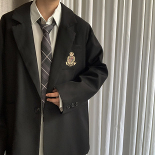 上野 学院风秋季休闲西装男DK制服徽章宽松情侣装西服外套
