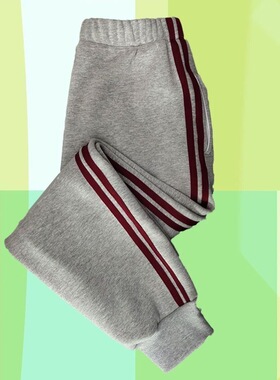 冬季加绒高中学生灰色校服裤子二条杠红条初中小学生校裤冬款加厚