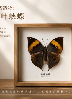 真枯叶蝶标本天然昆虫标本原蝶实木相框书房桌面摆件生日礼物装饰