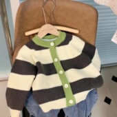 百搭手感软柔 韩国男女宝宝单排扣针织外套2026早春 儿童毛衣开衫