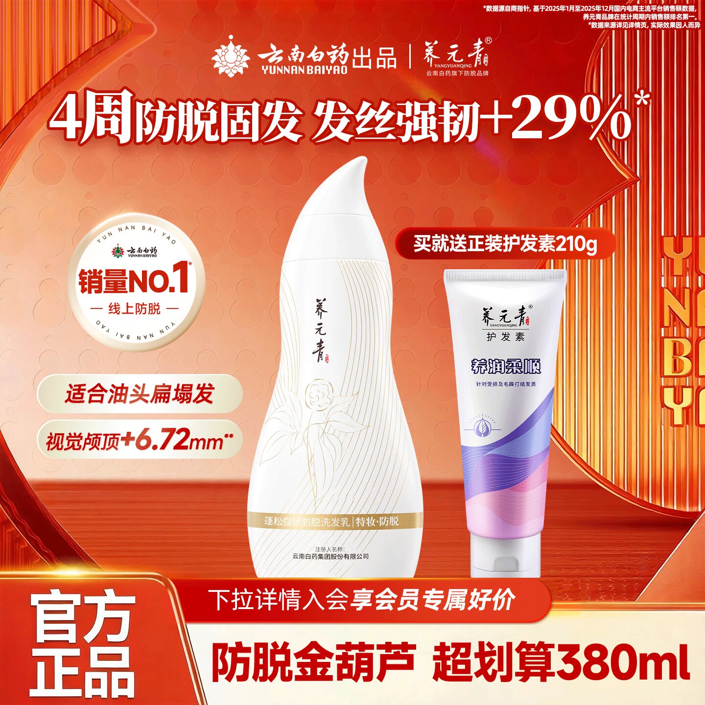 云南白药养元青控油防脱发柔顺修护洗发水黑葫芦金葫芦plus版 油云实拍商品图