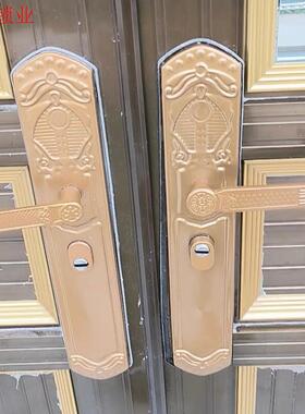 通用型防盗门锁把手别墅门锁孔距235不分左右烤漆黄色左右可调.