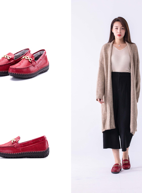 NORMADY 诺曼地 牛皮饰扣休闲女鞋  手工鞋 真皮 专利鞋垫 保暖