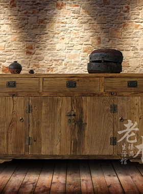 老榆木餐边柜实木玄关收纳柜风化榆木家具中式复古储物柜厂家定做