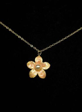 Vintage古着Pearl cherry blossoms夏日出游花朵珍珠甜美项链