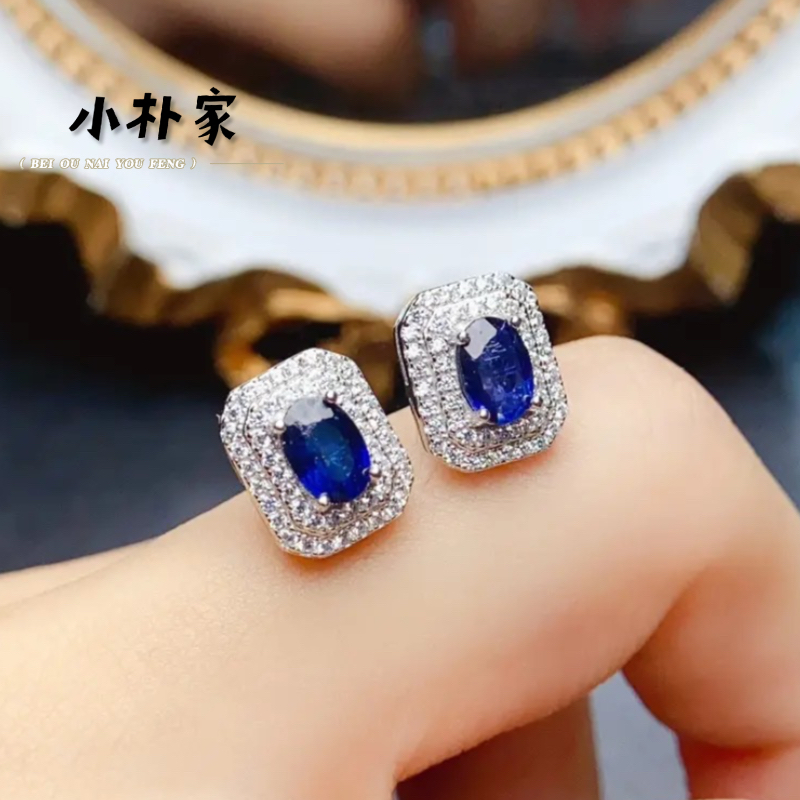 【赠运费险】高级感轻奢耳环简约女天然蓝宝石耳钉S925银镶嵌主石