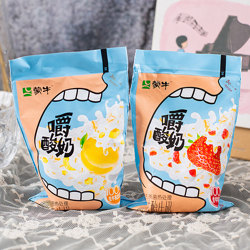 蒙牛嚼酸奶150g袋装常温新鲜奶草莓黄桃燕麦早餐酸牛奶嚼着吃
