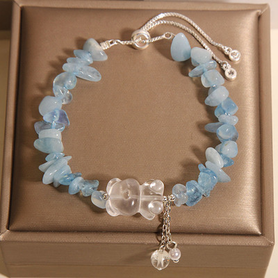 天然碎石水晶手链女新中式轻奢小众精致高级感白水晶小熊手串手环