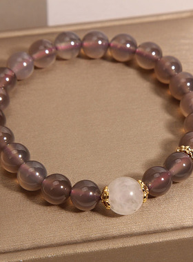 天然烟灰玛瑙水晶手链女水晶手串