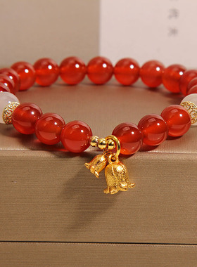 红玛瑙手链女轻奢铃兰花吊坠手串