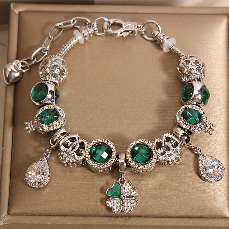 潘家风格宫廷复古绿琉璃珠手链女