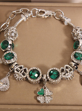 潘家风格宫廷复古绿琉璃珠手链女