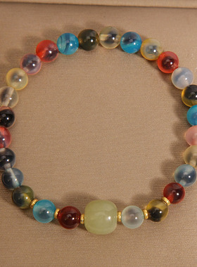 糖心玛瑙手链女和田玉串珠手串