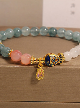 蓝水翡翠盐源白玉水晶金鱼手链女