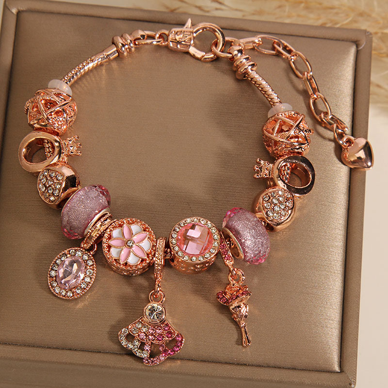 潘家风格韩版玫瑰花朵吊坠手串女