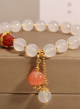 荔枝冻白玛瑙手链女玉髓花朵手串