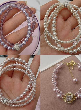 春季贝珠花朵双层手链女生轻奢精致小众设计感高级2024新款手饰