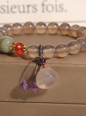 玛瑙手链女小众设计莲蓬吊坠手串