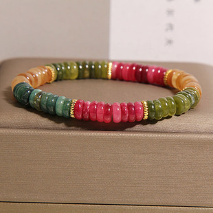 新中式彩色碧玺算盘珠手链女款轻奢小众高级感玉石手串送闺蜜礼物